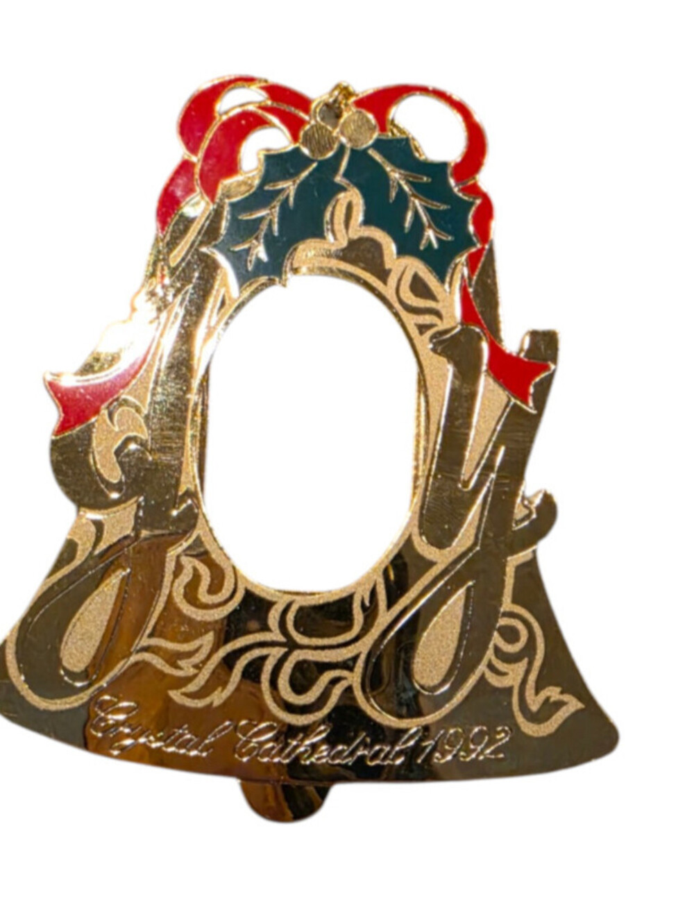 Vintage 1992 Crystal Cathedral Christmas Ornament Gold Tone Bell